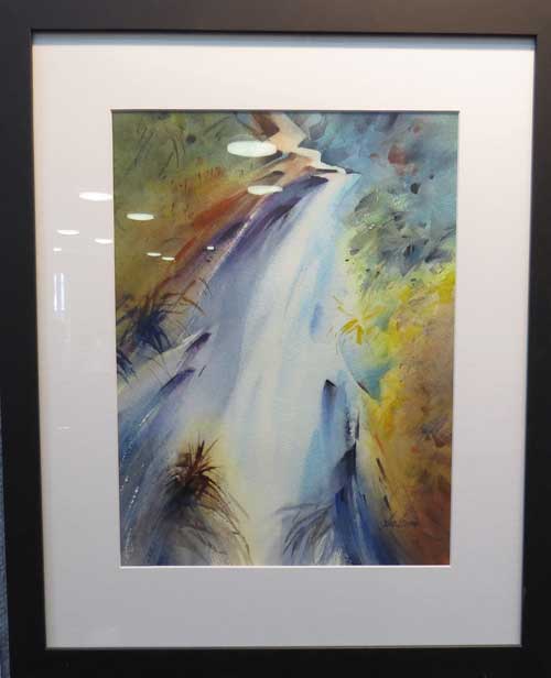 Commendable prize awarded to Sue Currie for her watercolour - Waterfall