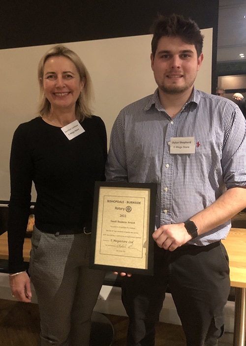 E Mega Store Owner Jasmine Lochore and Sales and Marketing Manager Dylan Shepherd