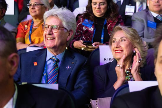 2025-26 RI President Francesco Arezzo and his spouse Anna Maria Criscione at the opening general session. Rotary International Convention. 22 June 2025. Calgary, Canada.
